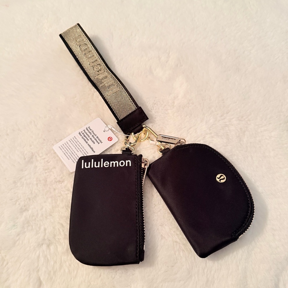 Lululemon Black Dual Pouch Wrislet Wordmark with Gold Accents - Picture 3 of 6